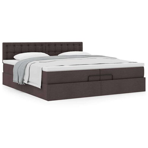 VidaXL otomanski krevet s madracem tamnosmeđi 200x200 cm tkanine Slike