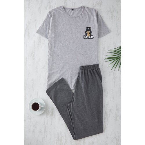 Trendyol Grey - Anthracite Regular Fit Printed Knitted Pajama Set Cene