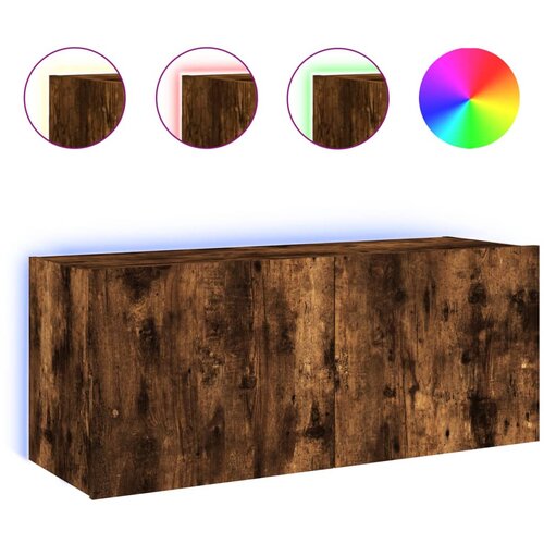 Maison Chic Stenska TV omarica - TV stojalo - Televizijska omarica z LED lučkami dimljeni hrast 100x35x41 cm, (21699487) Slike