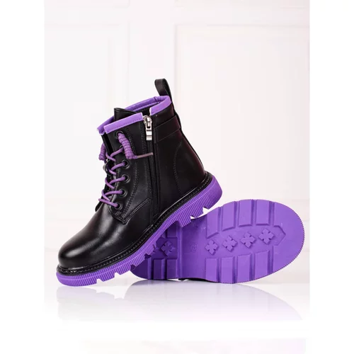 SHELOVET Girl's ankle boots black with purple sole