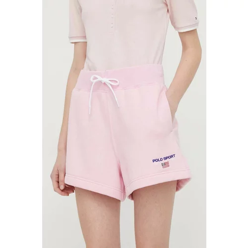 Polo Ralph Lauren Kratke hlače za žene, boja: ružičasta, melanž, visoki struk