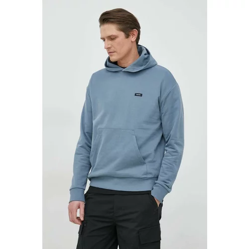 Calvin Klein Bombažen pulover moška, siva barva, s kapuco