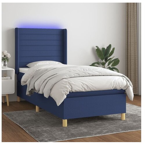  Box spring postelja z vzmetnico LED modra 100x200 cm blago Cene