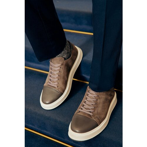 ALTINYILDIZ CLASSICS Men's Gray 100% Leather Comfortable Sole Sneaker Sports Shoes Slike