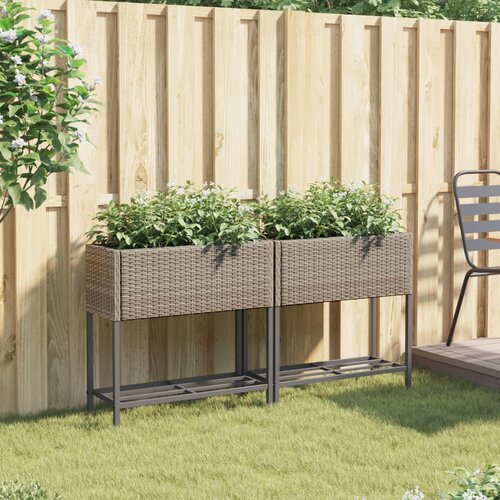  Vrtne sadilice s policom 2 kom sive 70 x 28 x 70 cm poliratan Slike