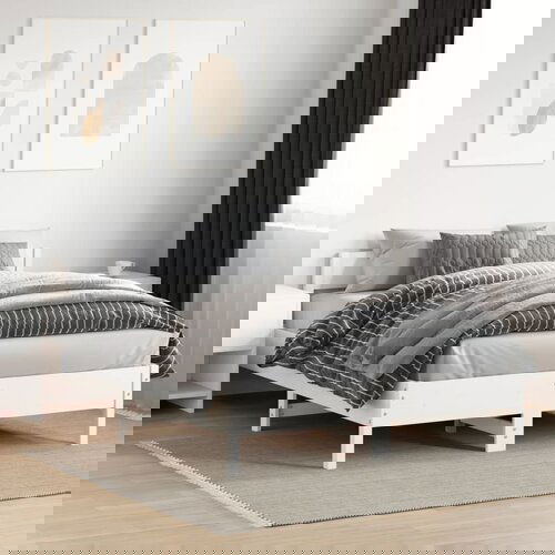  The Living Store Posteljni okvir brez vzmetnice bel 140x200 cm trdna borovina - Posteljni Okvir, (21450670) Slike