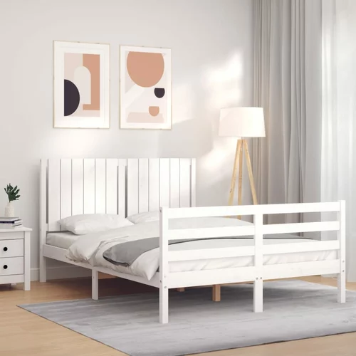 vidaXL Okvir kreveta s uzglavljem bijeli 140 x 190 cm od masivnog drva