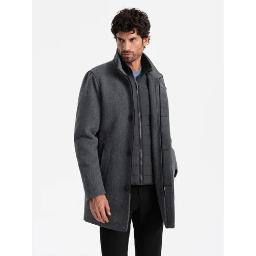 Ombre Men's melange winter coat with quilted lining - graphite melange