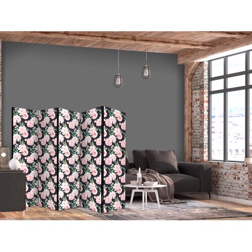 Paravan - Peonies - Pink Flowers and Green Leaves on a Graphite Background Cene