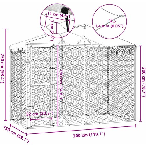  kavez za pse s krovom srebrni 3 x 1,5 x 2,5 m čelični Slike