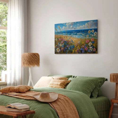  Slika - Seascape &amp;ndash; wildflowers and a view of the rough sea 120x80 Akustična Slike