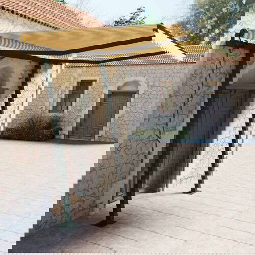  Automatska tenda na uvlačenje sa stupovima 3x2 5 m žuto-bijela Slike