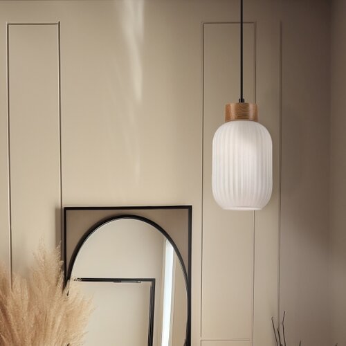  Luster na kablu HARMONY 1xE27/15W/230V prečnik 14 cm bela/hrast Slike