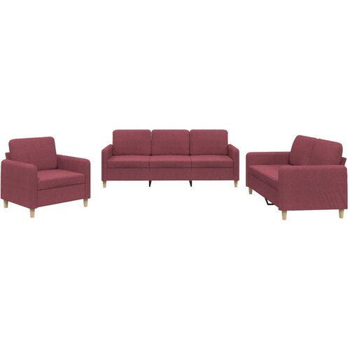 3-dijelni set sofa s jastucima crvena boja vina od tkanine Slike