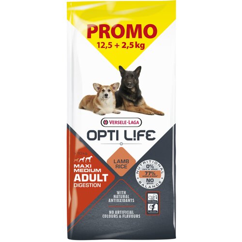 Versele-laga Suva hrana za pse srednjih i velikih rasa sa osetljivim digestivnim traktom bogata jagnjetinom Opti Life Adult Digestion Medium&Maxi 12,5kg + 2,5kg gratis Cene