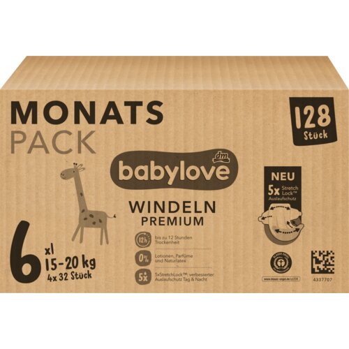 babylove premium pelene XXL velčina 6 (15-20 kg) - mesečno pakovanje, 4x32kom 128 kom Slike
