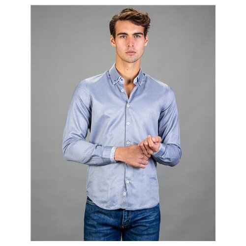 Tudors slim fit jednobojna plava košulja dugih rukava sa kragnom (DR180128-500) muška košulja Slike