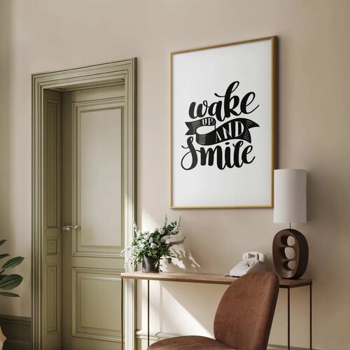  Plakat - Wake Up and Smile 40x60 Zlatni okvir s margom Cene