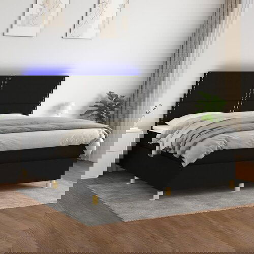 vidaXL Krevet box spring s madracem LED crni 160x200 cm od tkanine Cijene