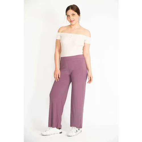 Şans Women's Lilac Plus Size Lycra Buzy Fabric Elastic Waist Trousers.