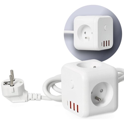  Kockasti produžni kabl sa prekidačem LINEA 3x230V + 4xUSB A/C, beo Cene