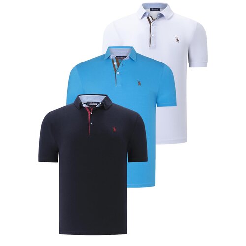 Dewberry TRIPLE SET T8582 MENS T-SHIRT-NAVY BLUE-WHITE-DARK TURQUOISE Cijene