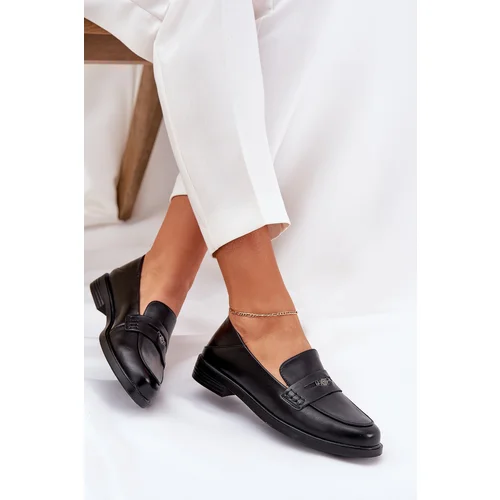 VINCEZA Elegant Women's Loafers Made Of Natural Leather Black 18100