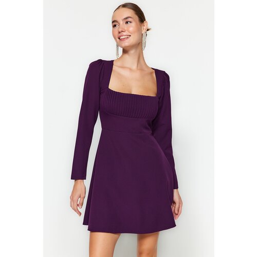 Trendyol Purple Open Waist/Ribbed Skater Dress Slike