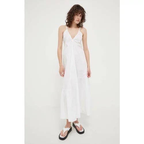 Birgitte Herskind Pamučna haljina boja: bijela, maxi, širi se prema dolje
