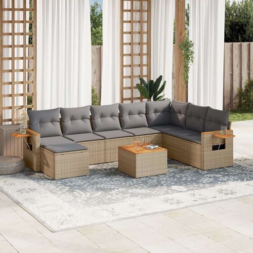 vidaXL 9-dijelni set vrtnih sofa s jastucima bež od poliratana Cijene