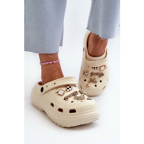 Kesi Women's lightweight foam slippers with thick soles with beige Effiora pins Slike