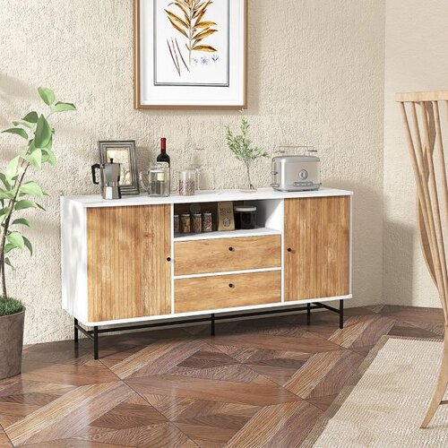  Moderna samopostrežna kavarna z drsnimi vrati 150 x 45 x 74 cm bela + hrast Slike