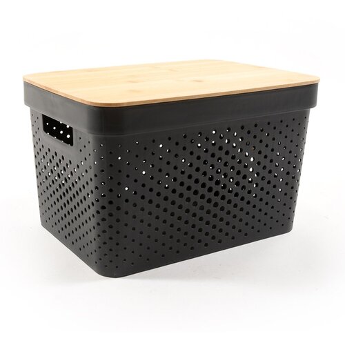 Mhome Plastco pvc ko&scaron;ara z lesenim pokrovom 35,5x26,5x21,5cm / črna / pvc, les, (5000197960) Cene