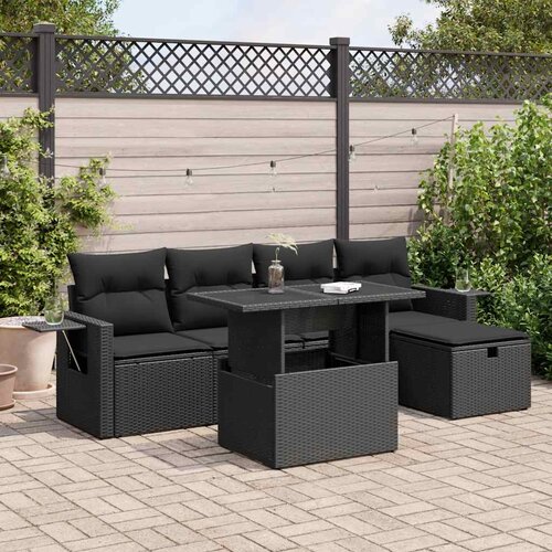  6-dijelni set vrtnih sofa s jastucima crni od poliratana Slike