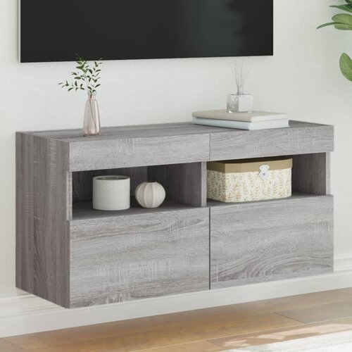  The Living Store Stenska TV omarica z LED lučkami siva sonoma 80x30x40 cm - Stenska TV Omarica, (21555587) Slike
