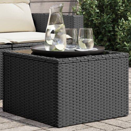 vidaXL Vrtna miza s stekleno mizno ploščo črna 55x55x37 cm poli ratan Cene