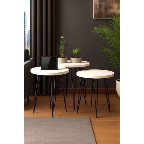 Hanah home Set uklopivih stočića, 3 komada, Beli Slike