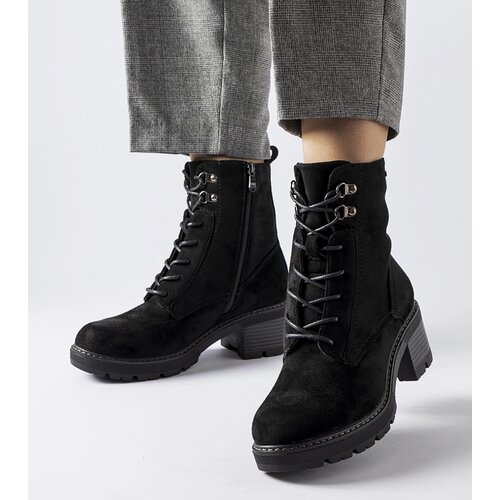 Gemre Black lace-up block heel ankle boots Clementina Cene