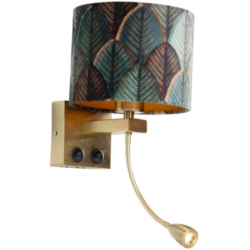 QAZQA Wandlamp brons met velours lampenkap blad dessin met gouden binnenkant - Brescia Combi Cene