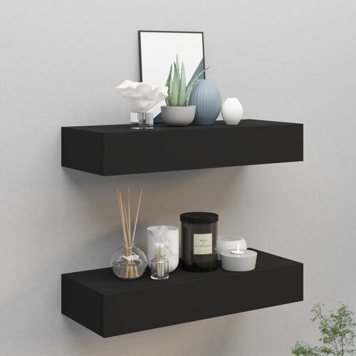 Zidne police s ladicama 2 kom crne 60 x 23,5 x 10 cm MDF Slike