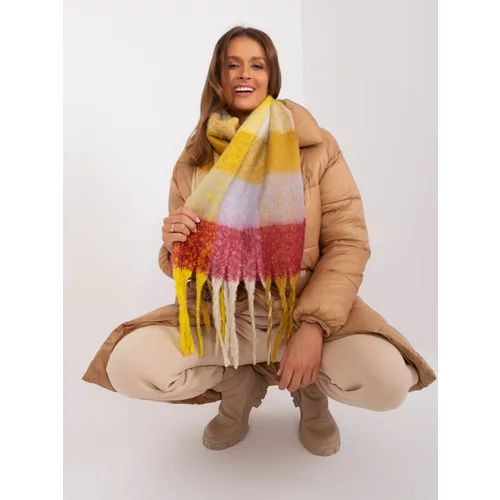 Fashion Hunters Yellow and burgundy winter scarf with plaid fringes