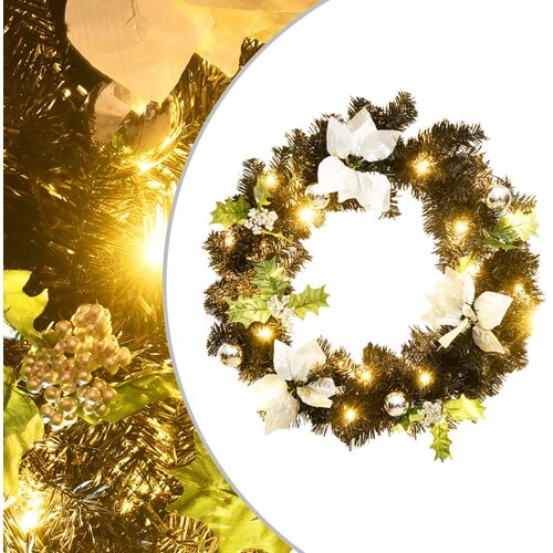  Božićni vijenac s LED svjetlima crni 60 cm PVC Cene
