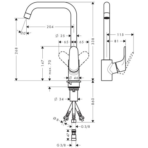 Hansgrohe 31822000 Focus&amp;nbsp;M41 vrtljiva kuhinjska armatura za nizkotlačni grelnik (3 cevi) Slike