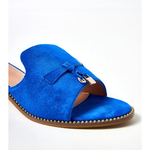  Blue block heel sandals with strap embellishment Gariend Cene