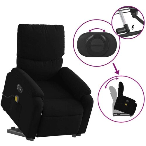 VidaXL Električni masažni naslonjač na podizanje od tkanine crni Slike