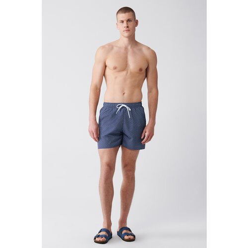 Avva Men's Navy - Blue Quick Dry Printed Standard Size Swimwear Marine Shorts Cene