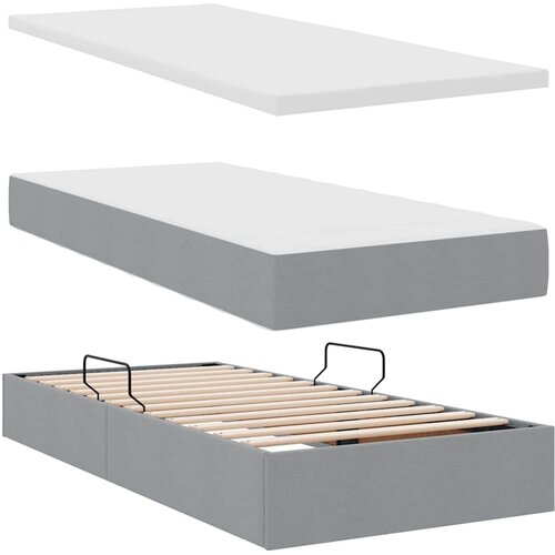  LED krevet za pohranu s madracem Svjetlosiva 90 x 200 cm Slike