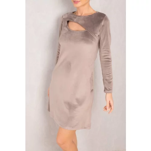 armonika Women's Gray Low-cut Long Sleeve Velvet Mini Dress