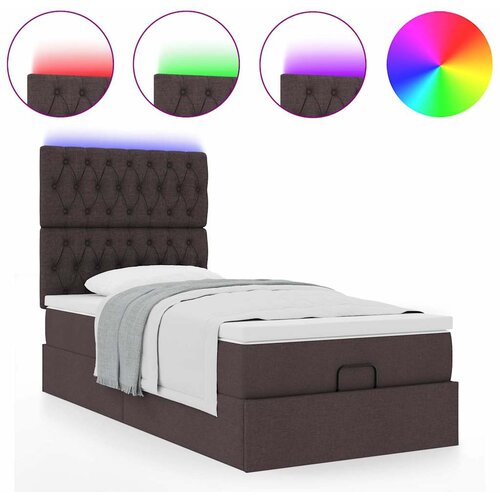  Otomanski krevet s madracem i LED tamnosmeđi 90x200 cm tkanine Slike