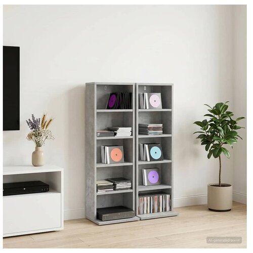 VidaXL CD ormar 2 kom. Betonska siva 33 x 23 5 x 97 5 cm - Betonska siva 2 33 x 23 5 x 97 5 cm Slike